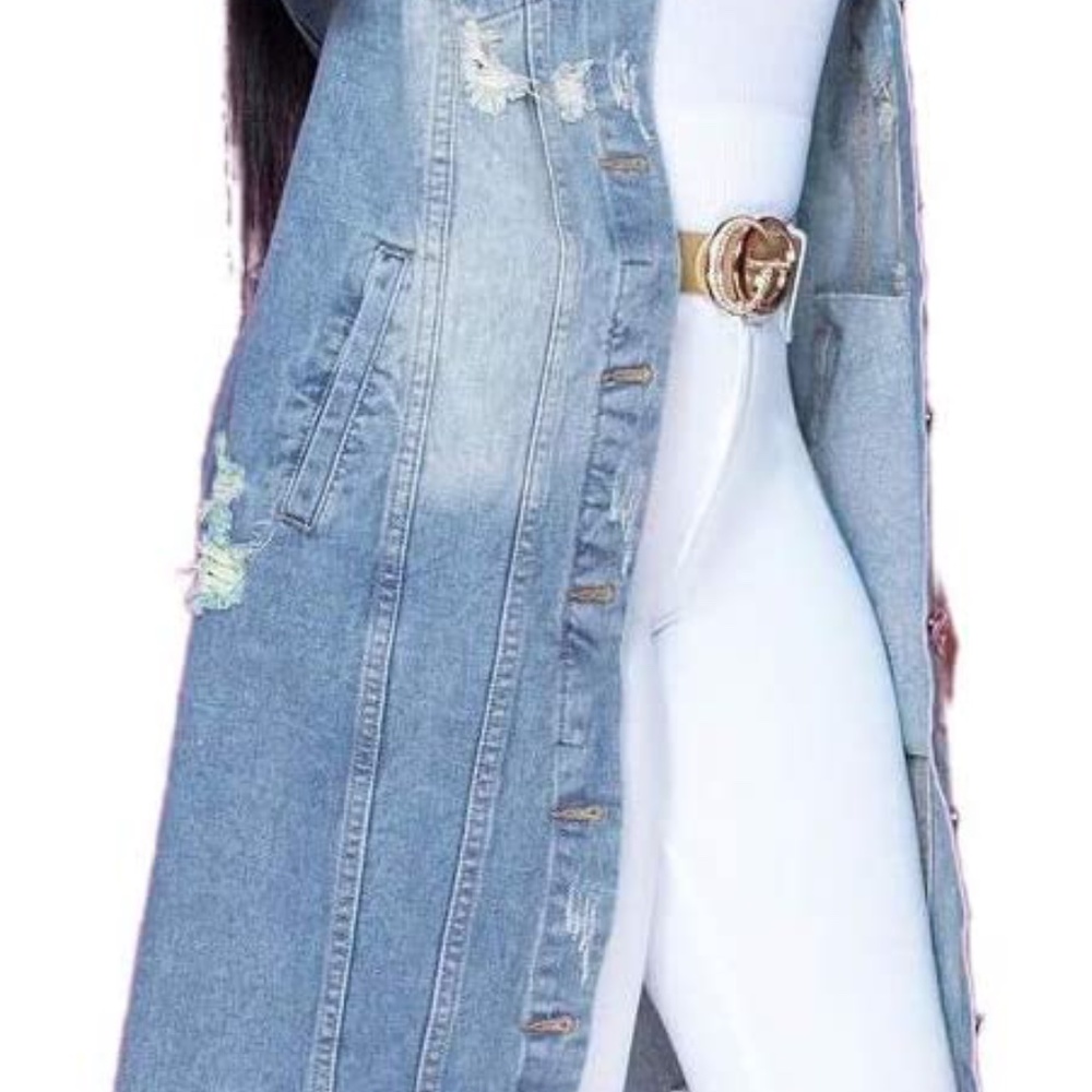 3xHP💝Women’s distressed denim maxi jacket sz sm - Picture 6 of 7